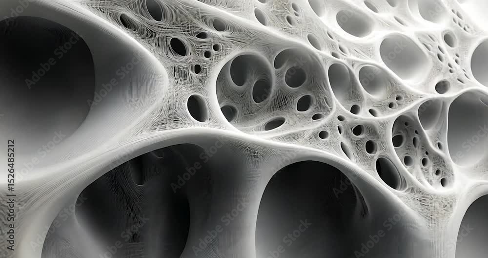 Poster abstract artwork featuring complex three-dimensional shapes. white and gray hues, intricate details 