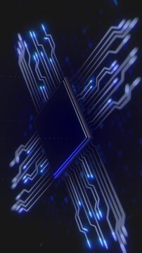 Loopable Futuristic Microchip with Glowing Blue Circuit Connections &ndash; 30 Second Tech Animation
