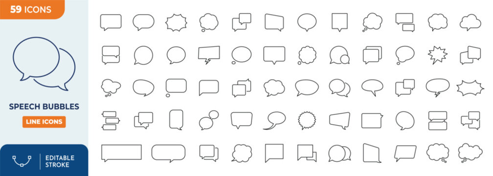 speech bubble line editable icon set. Editable stroke. Vector illustration	