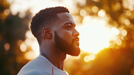 Thoughtful Man with a Beard at Sunset