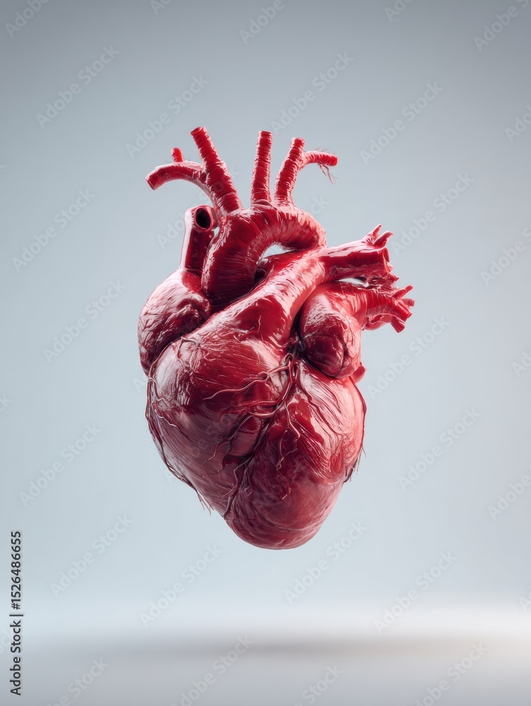 Aufkleber 3D Anatomical Heart Model Floating Against a Minimalist Clean Background Showcasing Detailed Design and Vivid Colors