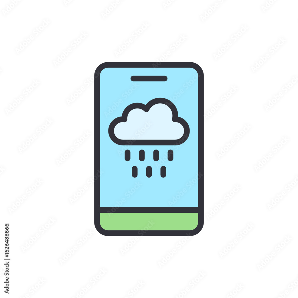 Aufkleber smartphone displaying weather forecast with cloud and falling rain icon