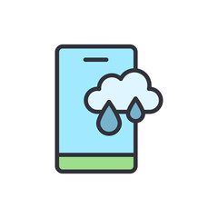Fototapeta premium Mobile Weather Forecast Showing Rain With Cloud On Smartphone Screen