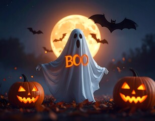 Child in ghost costume at night