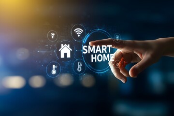Smart home control panel on virtual screen. IOT and Automation technology concept.Generated AI	
