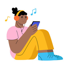 A flat style illustration showing a person listening music