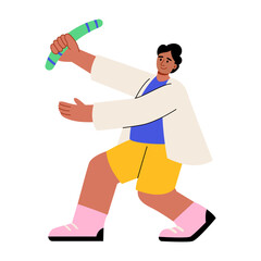 A flat style illustration showing a person throwing boomerang