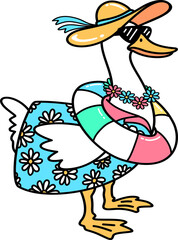 Retro Groovy Cartoon Goose Ready for Summer Vacation