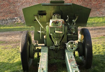 Kalemegdan fortress Back rear view of cannon 1944 year. Belgrade, Serbia. Military army soviet...