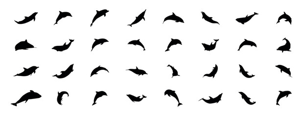 Dolphin Silhouette Vector Illustration for Marine and Ocean. Themed Design Projects, set of dolphin illustration vector white background, VECTOR ILLUSTRATION