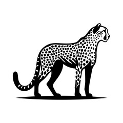 Cheetah logo vector black and white. Simple design icon of wild animals in circle