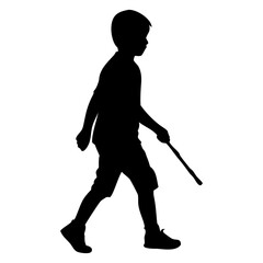 Fototapeta premium A boy walking with hold stick full black silhouette vector illustration design