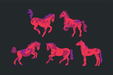 Hand drawn abstract vector clipart illustration collection with color adorable cute, stylized horse character.Trendy modern kids design concept.Vector cartoon fairytale animals symbol. Cartoon animal.