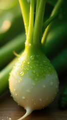 Garden harvest green radish vegetable, traditional fresh root family variety.