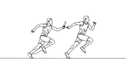Obraz premium Relay Race Hand-Off Between Runners in Minimalist Style for Sports Blogs, Athletic Blogs, Education, Coaching, and Teamwork Awareness
