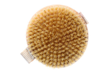Used round carpet cleaning brush with worn bristles isolated on white background