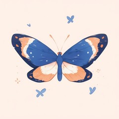 Butterfly icon, cute cartoon illustration style, clean white background and simple lines.