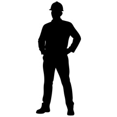 A worker hold hammer  full black silhouette vector illustration design