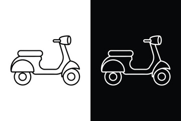 Retro Scooter Vector Illustration. Black Line Art on White Background
