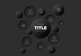 Dark Neumorphic Circle Infographic Template Layout with Icons