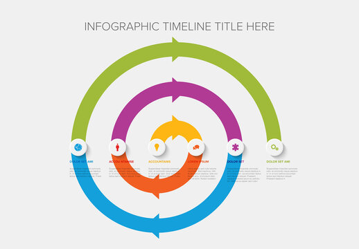 Spiral Infographic Timeline Design with 6 Steps and Colorful Arrows