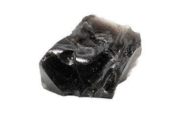 Close-up of black quartz mineral, isolated on white background
