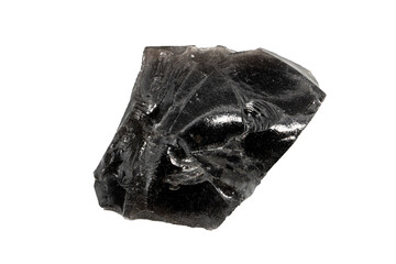 Close-up of black quartz mineral, isolated on white background