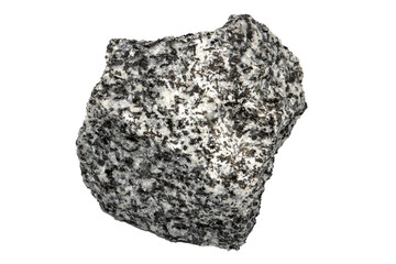 Diorite mineral close-up, isolated on white background