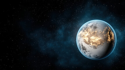 Obraz premium Glowing planet in dark space filled with stars creates captivating cosmic scene