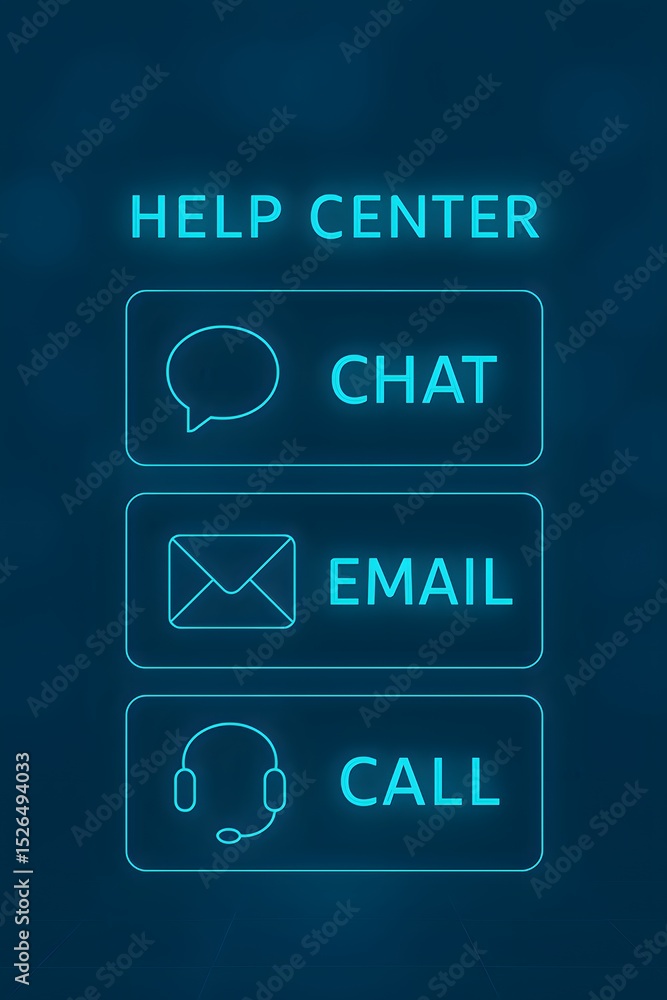 Poster an illustrative graphic for a help center or customer support interface, featuring stylized icons re