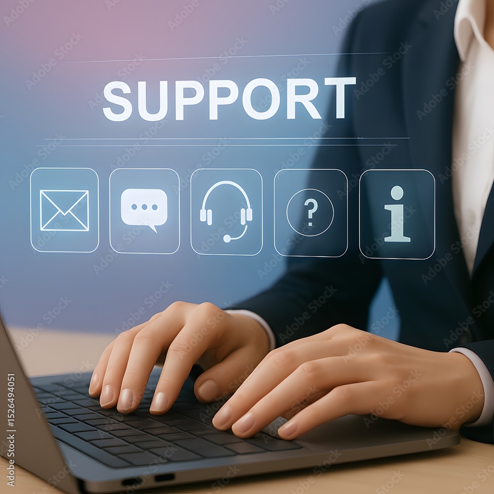 Poster the focused shot of a person using technology shows customer support representatives ready to give a