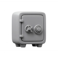 Gray safe with combination lock on white background, isolated on transparent background, 3D claymorphic icon