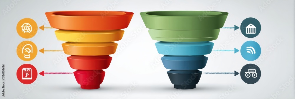 Poster E-commerce Strategy Funnel Visualization Infographic With Clean Design and Directional Arrows Aiding Conversion Optimization
