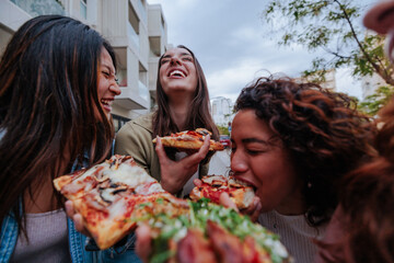 Friends Enjoying Delicious Street Food Together