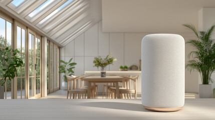 Smart Speaker in Minimalist Dining Area with Skylight