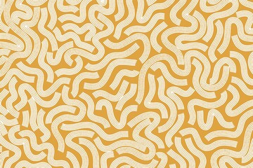 Fun line doodle seamless pattern. Creative abstract squiggle style drawing background for children or trendy design with basic shape. Gold yellow design for wallpaper, fabric, textile, etc. Doodle 
