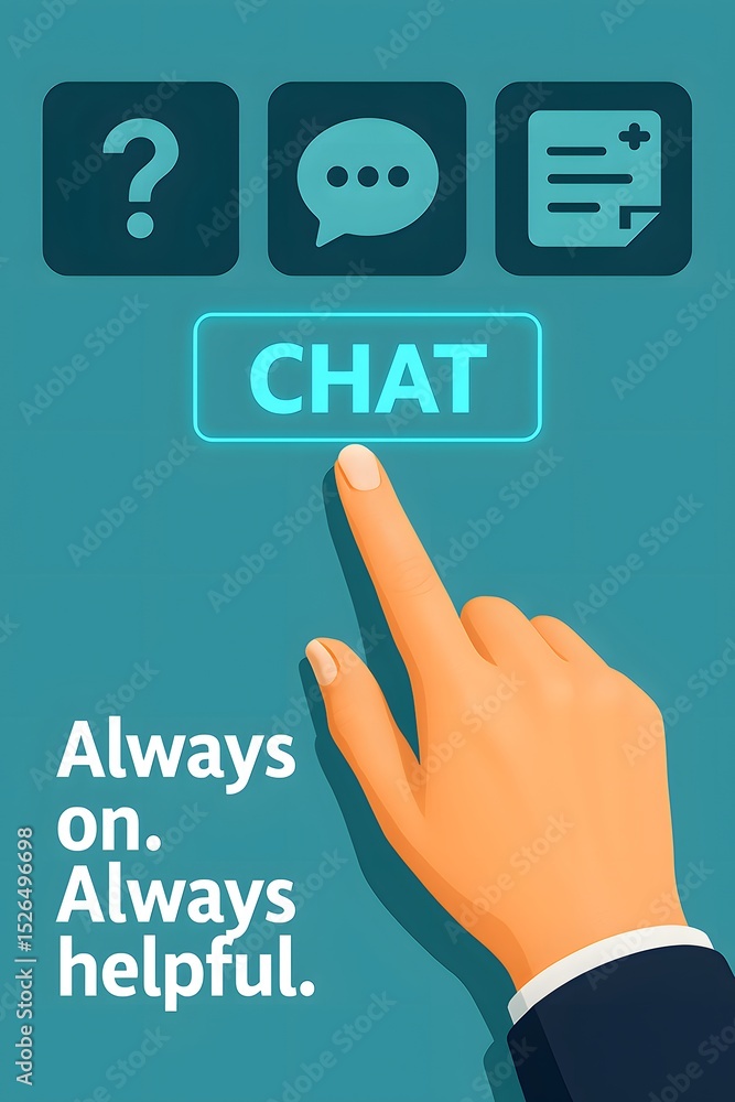 Poster an illustrative representation of a user's hand selecting 'chat,' symbolizing accessible customer se