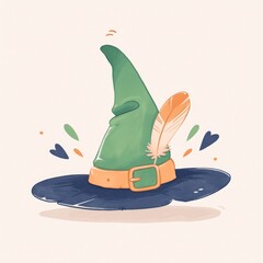 Hat icon, cute cartoon illustration style, clean white background and simple lines.