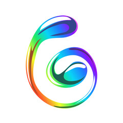 Bright rainbow curl with gloss. Colorful gradient swirl in y2k style. Cute shiny element. Liquid organic shape. Isolated glass element on white background. Vector, cartoon.