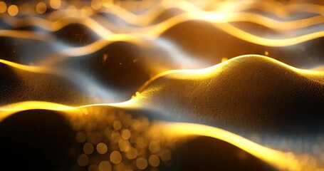 Abstract golden and grey waves, glowing particles, in motion. 3D render of flowing golden wave forms. Dynamic abstract background with bokeh effect and blur. Illustration - Powered by Adobe