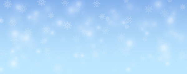Winter landscape background with blue color and falling snowflakes. Snow illustration for New Year decoration.