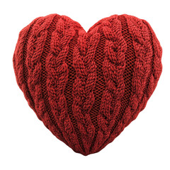 Detailed close-up of an artisanally knitted heart in deep red yarn