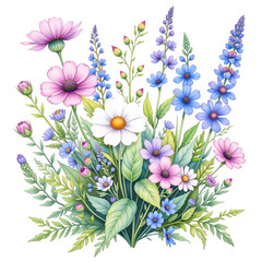 Vibrant spring flowers arrangement nature scene watercolor art calm environment aesthetic viewpoint floral concept