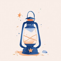Lamp icon, cute cartoon illustration style, clean white background and simple lines.