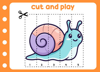 cut and play animal picture cute snail  . kids game.
