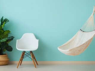Office chair on one side, hammock on the other, concept of lifestyle choice