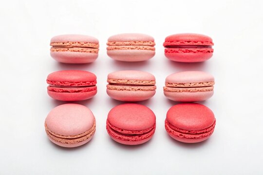 Delicious pink and red macarons sweet treats pastry bakery french dessert colorful confectionery food tasty cakes candy - Powered by Adobe
