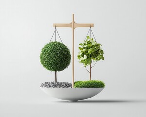 Clean typographic visual showing balance with half tech, half nature symbols