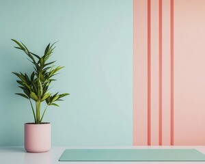 Workspace with meditation mat beside, dualuse minimalist room