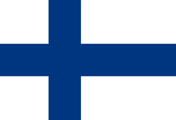 Vector illustration of the official flag of Finland. Features a blue Nordic cross on a white background, symbolizing the country’s lakes, sky, and snow.
